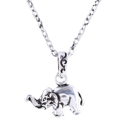 Collar con colgante de plata esterlina - Collar con colgante de elefante de plata esterlina de la India
