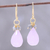 Gold plated rose quartz and labradorite dangle earrings, 'Glittering Pink Drops' - 22k Gold Plated Rose Quartz and Labradorite Dangle Earrings