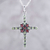 Garnet and peridot pendant necklace, 'Glistening Cross' - Peridot and Garnet Cross Pendant Necklace from India (image 2) thumbail