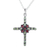 Garnet and peridot pendant necklace, 'Glistening Cross' - Peridot and Garnet Cross Pendant Necklace from India thumbail
