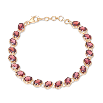 Gold Plated 20-Carat Garnet Tennis-Style Bracelet from India