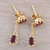 Gold plated garnet dangle earrings, 'Dazzling Twins' - Gold Plated Garnet Dangle Earrings from India (image 2b) thumbail