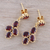 Gold plated garnet dangle earrings, 'Regal Dance' - 22k Gold Plated 10-Carat Garnet Dangle Earrings from India (image 2b) thumbail