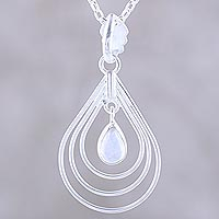 Rainbow moonstone pendant necklace, 'Magical Drop' - Natural Rainbow Moonstone Pendant Necklace from India