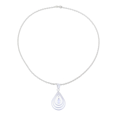 Rainbow moonstone pendant necklace, 'Magical Drop' - Natural Rainbow Moonstone Pendant Necklace from India