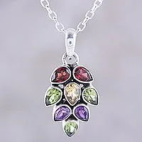 Multi-gemstone pendant necklace, 'Sparkling Pinecone' - 4-Carat Multi-Gemstone Pendant Necklace from India