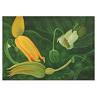 'Nature's Delight' - Signed Nature-Themed Painting of Flowers from India