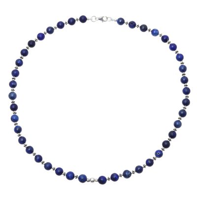 Lapis lazuli beaded necklace, 'Beaded Beauty' - Lapis Lazuli and Sterling Silver Beaded Necklace from India
