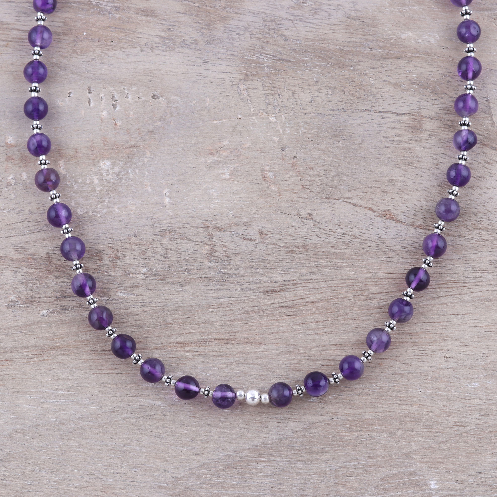 Amethyst Necklace Gemstone Jewelry Women Round Beaded with Silver Lobster Clasp 