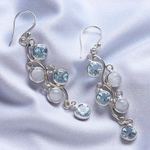 Blue topaz and rainbow moonstone dangle earrings, 'Morning Climber' - Blue Topaz and Rainbow Moonstone Earrings from India