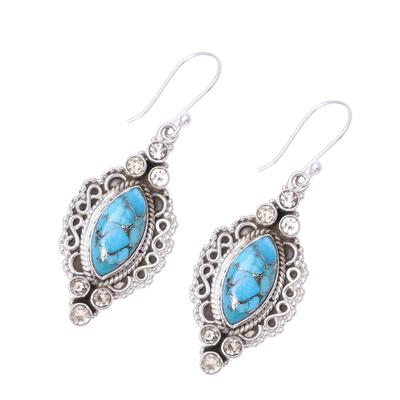 Citrine dangle earrings, 'Ocean in Sunlight' - Citrine and Composite Turquoise Earrings from India