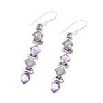 Amethyst and rainbow moonstone dangle earrings, 'Gemstone Fusion' - Amethyst and Rainbow Moonstone Dangle Earrings from India