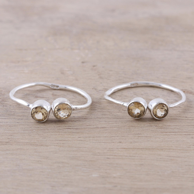 Citrine toe rings, 'Twin Elegance' - Sparkling Citrine Toe Rings Crafted in India