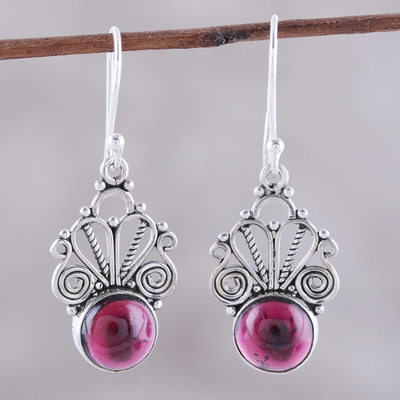 Garnet dangle earrings, 'Morning Princess' - Natural Garnet Dangle Earrings Crafted in India