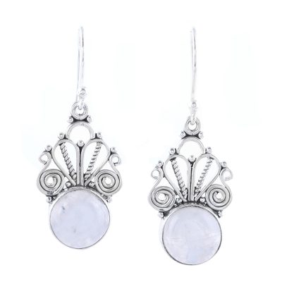 Rainbow moonstone dangle earrings, 'Morning Princess' - Natural Rainbow Moonstone Dangle Earrings from India