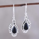 Onyx dangle earrings, 'Feather Bliss' - Teardrop Onyx Dangle Earrings Crafted in India