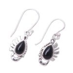 Onyx dangle earrings, 'Feather Bliss' - Teardrop Onyx Dangle Earrings Crafted in India