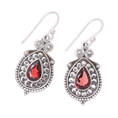 Garnet dangle earrings, 'Classic Style' - Pear Garnet Dangle Earrings from India