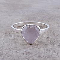 Heart-Shaped Rose Quartz Cocktail Ring from India,'Gemstone Heart'