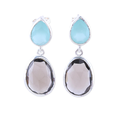Smoky quartz and chalcedony dangle earrings, 'Dip Into Dusk' - Smoky Quartz and Chalcedony Sterling Silver Dangle Earrings