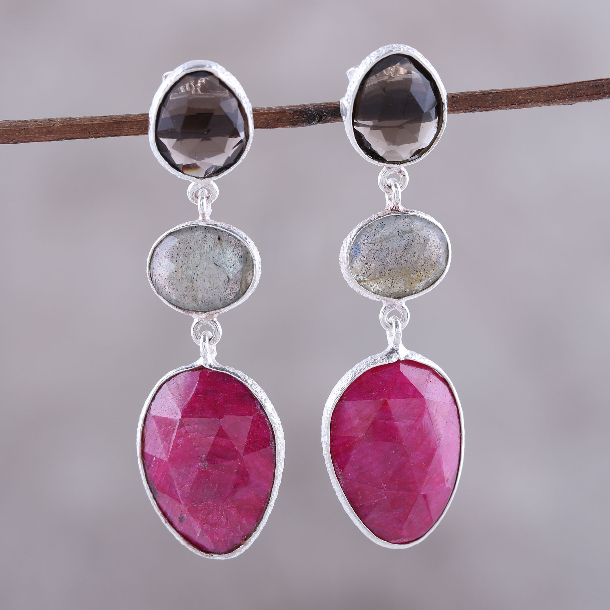 SPARKLER JEWELS Smoky Quartz,Round 925 Sterling Silver Dangle Earrings,Fashionable Gifts 