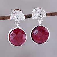 Faceted Ruby Gemstone Ethnic 925 Sterling Silver Jewelry Earring 1.9"
