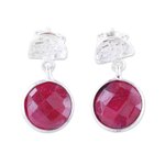 Ruby dangle earrings, 'Sparkle and Fire' - Faceted Ruby and Sterling Silver Dangle Earrings from India
