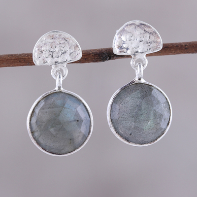 Labradorite dangle earrings, 'Misty Twilight' - Faceted Labradorite and Sterling Silver Dangle Earrings