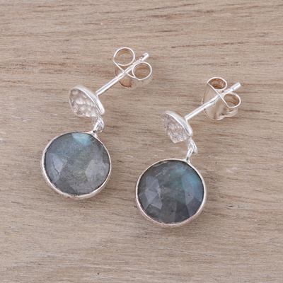 Labradorite dangle earrings, 'Misty Twilight' - Faceted Labradorite and Sterling Silver Dangle Earrings