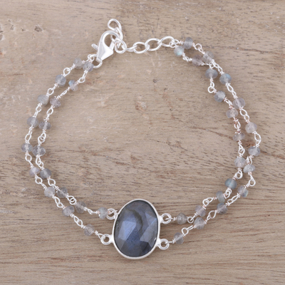 Labradorite pendant bracelet, 'Fascinating Egg' - Labradorite Link Pendant Bracelet from India