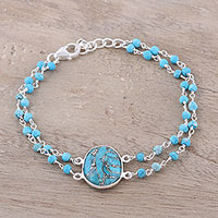Sterling silver pendant bracelet, 'Fascinating Egg' - Composite Turquoise Link Pendant Bracelet from India