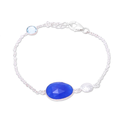 Onyx and Blue Topaz Pendant Bracelet from India