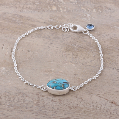 Sterling silver pendant bracelet, 'Fashionable Sparkle' - Turquoise and Blue Topaz Pendant Bracelet from India