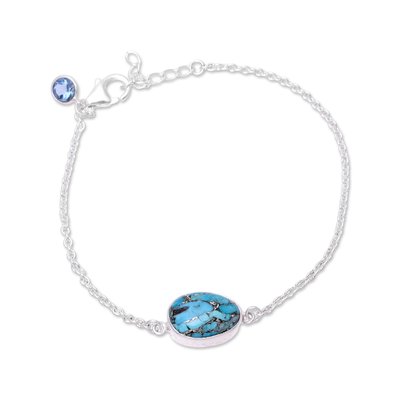 Sterling silver pendant bracelet, 'Fashionable Sparkle' - Turquoise and Blue Topaz Pendant Bracelet from India