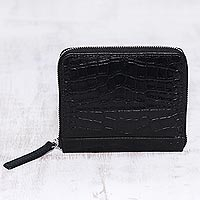 Leather wallet, 'Travel Light in Black'