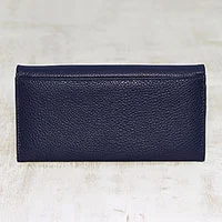 Cartera de cuero, 'Marvelous Midnight' - Cartera de cuero azul medianoche hecha a mano de la India