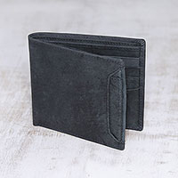 Men's leather wallet, 'Modern Essentials in Black'