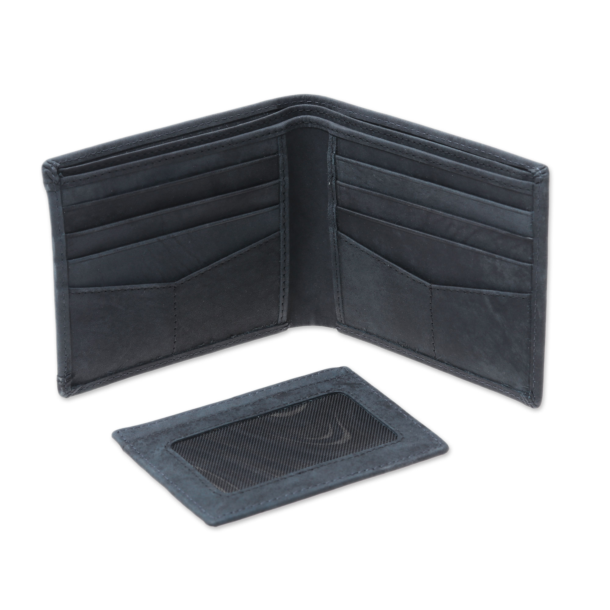 Men's Black Leather Bi-Fold Wallet with Removable ID Holder - Modern ...