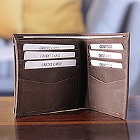 Men's leather wallet, 'Modern Essentials in Brown' - Men's Brown Leather Bi-Fold Wallet with Removable ID Holder