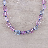 Lapis lazuli and glass beaded necklace, 'Rock Candy' - Purple and Blue Glass Bead with Lapis Lazuli Long Necklace