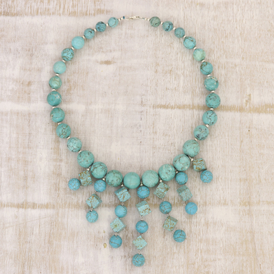Calcite statement necklace, 'Royal Sea' - Handcrafted Blue Calcite Beaded Statement Necklace