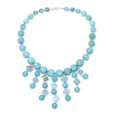 Calcite statement necklace, 'Royal Sea' - Handcrafted Blue Calcite Beaded Statement Necklace