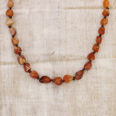 Onyx and garnet beaded long necklace, 'Set Ablaze' - Onyx and Garnet Beaded Long Necklace from India