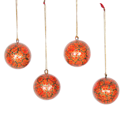 Pappmaché-Ornamente, (4er-Set) - Florale Pappmaché-Ornamente in Orange (4er-Set)