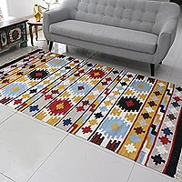 Wool area rug, 'Geometric Kaleidoscope' (5x8)