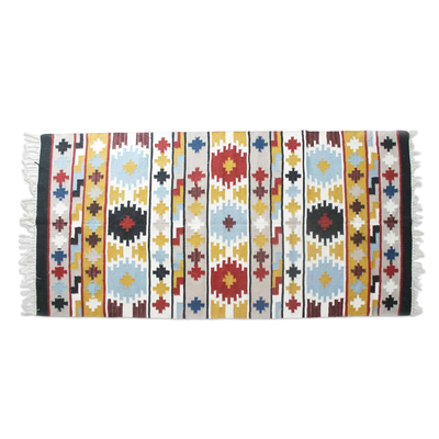Wool area rug, 'Geometric Kaleidoscope' (5x8) - Multi-Color Geometric Motif Handwoven Wool Rug (5x8)