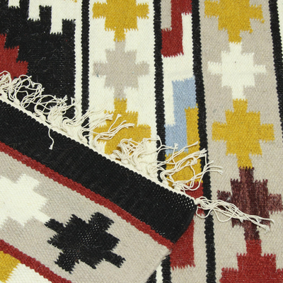 Alfombra de lana, (5x8) - Alfombra de lana tejida a mano con motivos geométricos multicolor (5x8)