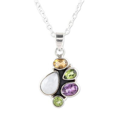 Multi-gemstone pendant necklace, 'Color Shower' - Multi-Gemstone and Sterling Silver Pendant Necklace
