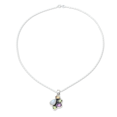 Multi-gemstone pendant necklace, 'Color Shower' - Multi-Gemstone and Sterling Silver Pendant Necklace