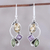 Multi-gemstone dangle earrings, 'Sun with Violets' - Citrine Amethyst Peridot and Sterling Silver Dangle Earrings thumbail